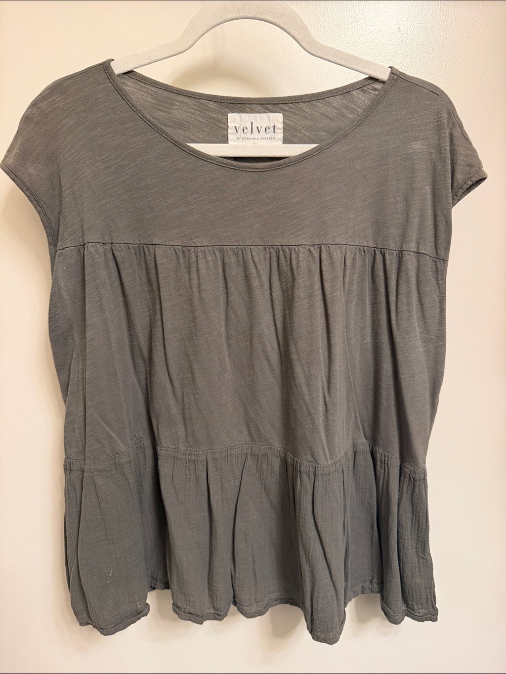 velvet Charcoal Green Tiered Short Sleeve Tunic